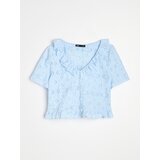 Sinsay Čipkasta bluza s kratkim rukavima i dekorativnim volanima | shoptok.hr
