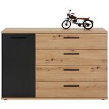 Mömax komoda racer-light, barva hrasta, črna, 4 predali | Shoptok.si