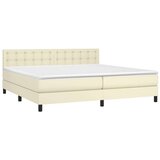  Box spring postelja z vzmetnico LED krem 200x200cm umetno usnje, (20725411) | Shoptok.si