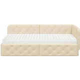 vidaXL Kotna postelja z vzmetnico z vzglavjem krema 90 x 190 cm blago | Shoptok.si