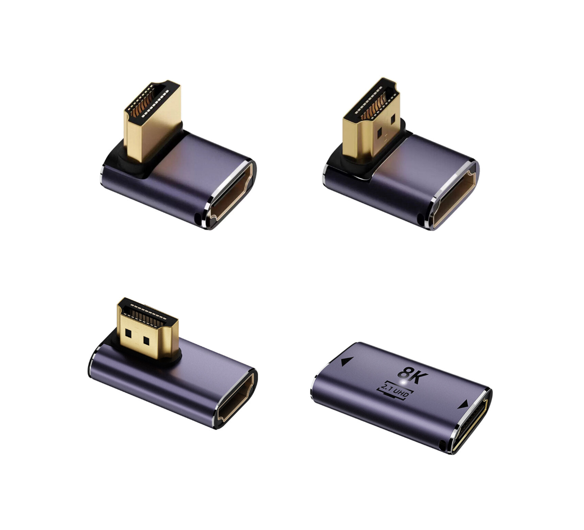 HDMI 8K kotni adapter komplet – 3× adapter + HDMI spojnik (siv)