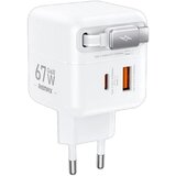 Remax Strujni Fast teleskopski punjac Dolly GAN (1x USB Tip-A 3.0 +1x USB Tip-C) 67W, sa integrisanim USB Tip-C kablom 0.5m, beli Cene