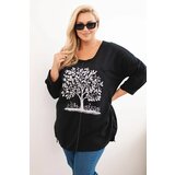 Kesi Włoski Women's Plus Size cotton blouse with tree print black Cene