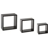 Zidne police u obliku kocke, 3 kom. FIXY 15x9x15, 20x9x20, 25x9x25cm mdf, crne