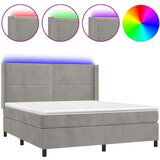  Box spring postelja z vzmetnico LED svetlo siva 160x200cm žamet, (20896680) | Shoptok.si