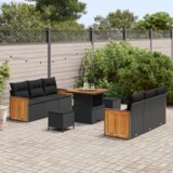 vidaXL 9-delni set vrtnih sofa z blazinami Črna Poli ratan akacija | Shoptok.si