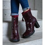 Gemre Burgundy patent heeled ankle boots decorated with Tiri fastening | Shoptok.si