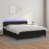 The Living Store Box spring postelja z vzmetnico LED črna 160x200 cm um. usnje - Box Spring Postelja, (21520556) | Shoptok.si