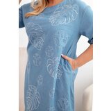 Kesi Włoski Plus Size women's dress with leaf embroidery light denim | Shoptok.si