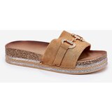 Boto Ladies Platform Slippers With Golden Decoration And Glitter Camel Morisela | Shoptok.si