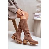 PE2 Warm Heeled Boots Eco Suede Over Knee Brown Leamirael | ePonuda.com