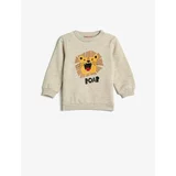 Koton Lion Printed Sweatshirt Long Sleeve Crew Neck Raised