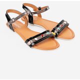 Shelvt Black flat sandals with colorful studs | Shoptok.si