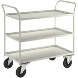 Kongamek Transportni voziček KM41, 3 police z robom, DxŠxV 1070 x 550 x 1000 mm, bele barve, 2 vrtljivi in 2 fiksni kolesi | Shoptok.si