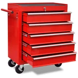  Rdeč delavniški voziček za shranjevanje orodja s 5 predali