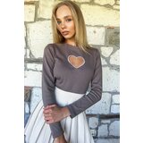Trend Alaçatı Stili Women's Mink Crewneck Camisole Blouse with Heart Embroidery Decollete Cene