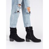 Shelvt Women's black cowboy boots with a ruffled upper | Shoptok.si