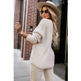 numoco basic 630-1 Warm cardigan with pockets and cuffs on the sleeves - beige | Shoptok.si