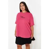Trendyol Curve Pink Crew Neck Oversize Knitted T-Shirt cene