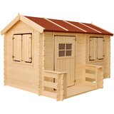 Timbela Zunanja otroška hiška, 19 mm deske - Lesena igralna hiška s podom V151x241x146 cm - M503, naravni les, (21884932) | Shoptok.si