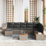 vidaXL 9-delni vrtnarski kavčni set z blazinami Siv poli ratan akacija | Shoptok.si