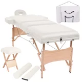  Komplet 3-conske zložljive masažne mize in stolčka bele barve