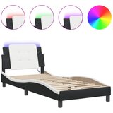 Maison Chic Posteljni okvir - Enojna postelja - Postelja za odrasle z LED lučkami črn bel 100x200 cm umetno usnje, (21696089) Cene