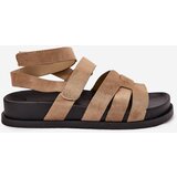 Boto Eco suede women's sandals with Velcro dark beige Valpera | shoptok.hr