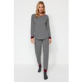 Trendyol Anthracite Multicolored Striped Cotton Tshirt-Jogger Knitted Pajamas Set | shoptok.hr