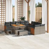 vidaXL 13-delna vrtna sedežna garnitura z blazinami Grey Poli Ratan Acacia | Shoptok.si