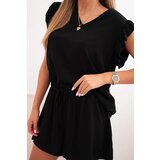 Kesi Włoski Women's set made of viscose, blouse with ruffles and short shorts black | shoptok.hr
