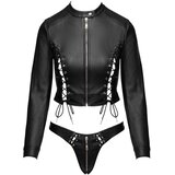 Cottelli kratek umetno usnjen jopič in tangice komplet (črn) - M | Shoptok.si