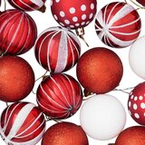  Set božićnih kuglica 30 kom. Crvena i bijela Ø 6 cm Plastika - Crvena i bijela (geometrijski motiv) | shoptok.hr