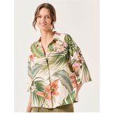 Jimmy Key Ecru Short Sleeve Tropical Patterned Linen Shirt cene