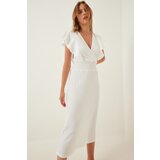  Women's White Ruffle Textured Knitted Dress Cijene