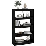vidaXL knjižna omara/pregrada črna 80x30x135,5 cm trdna borovina | Shoptok.si