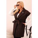 Kesi Włoski Women's Plus Size quilted vest with belt and collar brown | Shoptok.si