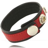 LEATHER BODY COCK AND BALL STRAP WITH SNAPS - BLACK AND RED Cene