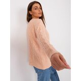Fashion Hunters Peach women's sweater with cables Cene