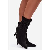 Boto Women's Ankle Boots On Heel With Wrinkled Shaft Eco Suede Zipper Black Ulisse | shoptok.hr