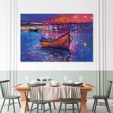  XXL slika - Modern impressionism - night landscape of a lake with a floating boat 130x87 | shoptok.hr