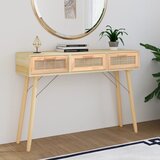 The Living Store Konzolna mizica Rjavo 105x30x75 cm borovina in naravni ratan - Konzolna Mizica, (21661769) | Shoptok.si