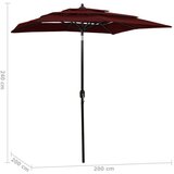  Suncobran s 3 razine i aluminijskom šipkom bordo 2 x 2 m | shoptok.hr