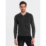 Ombre Washed men's pullover with a v-neck - black Cijene