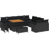vidaXL Set Vrtne Sofe od 13 Dijelova s Jastucima Crna Poli Ratan Akacija, 2-Sjedalna Vrtna Sofa s Jastucima Crna Poli Ratan, 3 Dijelni Vrtni Set za Jelo s Jastucima Crna Poli Ratan Akacija | shoptok.hr