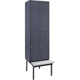 Wolf Polvisoka garderobna omara z ogrodjem s klopjo, 300 mm, 4 predelki, polna stena, modro siva | Shoptok.si