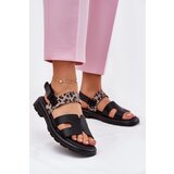 VINCEZA Leather Ladies Sandals On Flat Heel Panther Cene