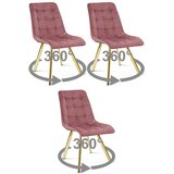  Okretna stolica CIEZA 360, tamno ružičasti baršun, zlatne metalne noge, set 3 kom | shoptok.hr