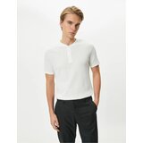 Koton Basic T-Shirt Round Neck Buttoned Short Sleeve Textured Cotton Cene