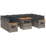 vidaXL Vrtna sedežna garnitura z blazinami 10-delna siv ratan/akacija | Shoptok.si